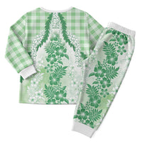 Aloha Hawaii Palaka Christmas Pajama Set Green Plumeria Lei - Polynesian Pride