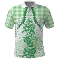 Aloha Hawaii Palaka Polo Shirt Green Plumeria Lei - Polynesian Pride