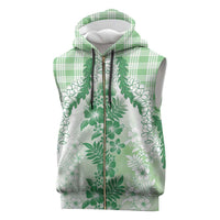 Aloha Hawaii Palaka Sleeveless Zip Hoodie Green Plumeria Lei - Polynesian Pride