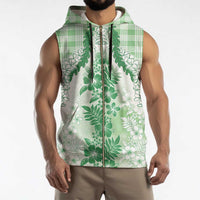 Aloha Hawaii Palaka Sleeveless Zip Hoodie Green Plumeria Lei - Polynesian Pride