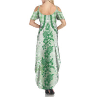 Aloha Hawaii Palaka Summer Maxi Dress Green Plumeria Lei - Polynesian Pride