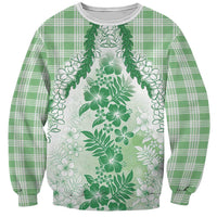 Aloha Hawaii Palaka Sweatshirt Green Plumeria Lei - Polynesian Pride
