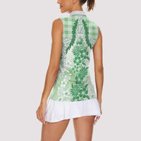Aloha Hawaii Palaka Women Sleeveless Polo Shirt Green Plumeria Lei - Polynesian Pride