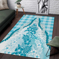 Aloha Hawaii Palaka Area Rug Blue Plumeria Lei - Polynesian Pride