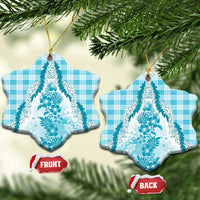 Aloha Hawaii Palaka Ceramic Ornament Blue Plumeria Lei - Polynesian Pride