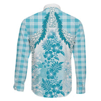 Aloha Hawaii Palaka Family Matching Long Sleeve Bodycon Dress and Hawaiian Shirt Blue Plumeria Lei LT05 - Polynesian Pride