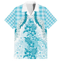 Aloha Hawaii Palaka Family Matching Off Shoulder Maxi Dress and Hawaiian Shirt Blue Plumeria Lei - Polynesian Pride