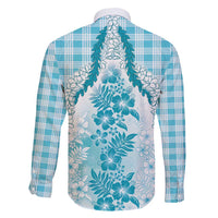 Aloha Hawaii Palaka Family Matching Short Sleeve Bodycon Dress and Hawaiian Shirt Blue Plumeria Lei LT05 - Polynesian Pride
