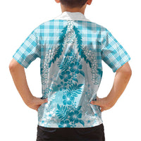 Aloha Hawaii Palaka Family Matching Summer Maxi Dress and Hawaiian Shirt Blue Plumeria Lei LT05 - Polynesian Pride