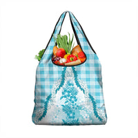Aloha Hawaii Palaka Grocery Bag Blue Plumeria Lei - Polynesian Pride