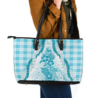 Aloha Hawaii Palaka Leather Tote Bag Blue Plumeria Lei - Polynesian Pride