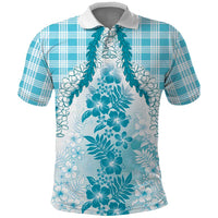 Aloha Hawaii Palaka Polo Shirt Blue Plumeria Lei - Polynesian Pride