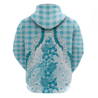 Aloha Hawaii Palaka Zip Hoodie Blue Plumeria Lei - Polynesian Pride