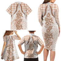 Aloha Hawaii Palaka Family Matching Long Sleeve Bodycon Dress and Hawaiian Shirt Beige Plumeria Lei LT05 - Polynesian Pride
