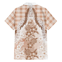 Aloha Hawaii Palaka Family Matching Long Sleeve Bodycon Dress and Hawaiian Shirt Beige Plumeria Lei LT05 - Polynesian Pride