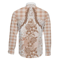 Aloha Hawaii Palaka Family Matching Off Shoulder Maxi Dress and Hawaiian Shirt Beige Plumeria Lei LT05 - Polynesian Pride
