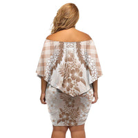 Aloha Hawaii Palaka Family Matching Off Shoulder Short Dress and Hawaiian Shirt Beige Plumeria Lei LT05 - Polynesian Pride