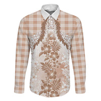 Aloha Hawaii Palaka Family Matching Puletasi and Hawaiian Shirt Beige Plumeria Lei LT05 Dad's Shirt - Long Sleeve Beige - Polynesian Pride
