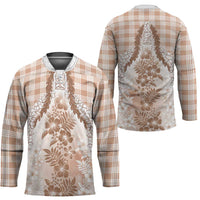 Aloha Hawaii Palaka Hockey Jersey Beige Plumeria Lei - Polynesian Pride