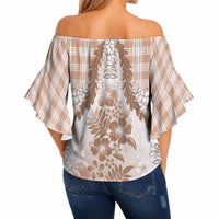 Aloha Hawaii Palaka Off Shoulder Wrap Waist Top Beige Plumeria Lei LT05 - Polynesian Pride