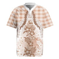 Aloha Hawaii Palaka Rugby Jersey Beige Plumeria Lei - Polynesian Pride