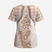 Aloha Hawaii Palaka Scrub Top Beige Plumeria Lei - Polynesian Pride