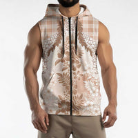 Aloha Hawaii Palaka Sleeveless Zip Hoodie Beige Plumeria Lei LT05