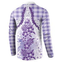 Aloha Hawaii Palaka Button Sweatshirt Purple Plumeria Lei - Polynesian Pride
