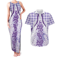 Aloha Hawaii Palaka Couples Matching Tank Maxi Dress and Hawaiian Shirt Purple Plumeria Lei LT05 Purple - Polynesian Pride