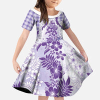 Aloha Hawaii Palaka Family Matching Long Sleeve Bodycon Dress and Hawaiian Shirt Purple Plumeria Lei LT05 Daughter's Dress Purple - Polynesian Pride