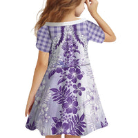 Aloha Hawaii Palaka Family Matching Long Sleeve Bodycon Dress and Hawaiian Shirt Purple Plumeria Lei LT05 - Polynesian Pride