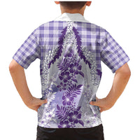 Aloha Hawaii Palaka Family Matching Mermaid Dress and Hawaiian Shirt Purple Plumeria Lei LT05 - Polynesian Pride