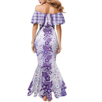 Aloha Hawaii Palaka Family Matching Mermaid Dress and Hawaiian Shirt Purple Plumeria Lei - Polynesian Pride