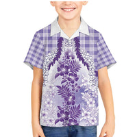 Aloha Hawaii Palaka Family Matching Mermaid Dress and Hawaiian Shirt Purple Plumeria Lei LT05 Son's Shirt Purple - Polynesian Pride
