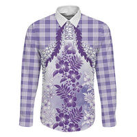 Aloha Hawaii Palaka Family Matching Off The Shoulder Long Sleeve Dress and Hawaiian Shirt Purple Plumeria Lei LT05 Dad's Shirt - Long Sleeve Purple - Polynesian Pride