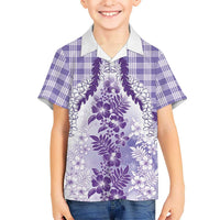 Aloha Hawaii Palaka Family Matching Off Shoulder Maxi Dress and Hawaiian Shirt Purple Plumeria Lei LT05 Son's Shirt Purple - Polynesian Pride