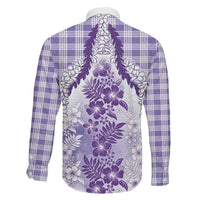 Aloha Hawaii Palaka Family Matching Off Shoulder Short Dress and Hawaiian Shirt Purple Plumeria Lei LT05 - Polynesian Pride
