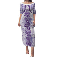 Aloha Hawaii Palaka Family Matching Puletasi and Hawaiian Shirt Purple Plumeria Lei LT05 Mom's Dress Purple - Polynesian Pride