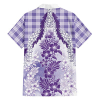 Aloha Hawaii Palaka Family Matching Short Sleeve Bodycon Dress and Hawaiian Shirt Purple Plumeria Lei LT05 - Polynesian Pride