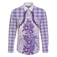 Aloha Hawaii Palaka Family Matching Short Sleeve Bodycon Dress and Hawaiian Shirt Purple Plumeria Lei LT05 Dad's Shirt - Long Sleeve Purple - Polynesian Pride