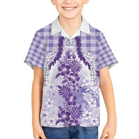 Aloha Hawaii Palaka Family Matching Short Sleeve Bodycon Dress and Hawaiian Shirt Purple Plumeria Lei LT05 Son's Shirt Purple - Polynesian Pride