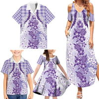 Aloha Hawaii Palaka Family Matching Summer Maxi Dress and Hawaiian Shirt Purple Plumeria Lei LT05 - Polynesian Pride