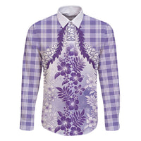 Aloha Hawaii Palaka Family Matching Summer Maxi Dress and Hawaiian Shirt Purple Plumeria Lei LT05 Dad's Shirt - Long Sleeve Purple - Polynesian Pride