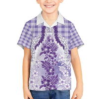 Aloha Hawaii Palaka Family Matching Summer Maxi Dress and Hawaiian Shirt Purple Plumeria Lei LT05 Son's Shirt Purple - Polynesian Pride