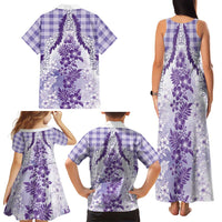 Aloha Hawaii Palaka Family Matching Tank Maxi Dress and Hawaiian Shirt Purple Plumeria Lei LT05 - Polynesian Pride