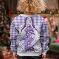 Aloha Hawaii Palaka Kid Ugly Christmas Sweater Purple Plumeria Lei - Polynesian Pride