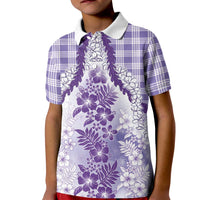 Aloha Hawaii Palaka Kid Polo Shirt Purple Plumeria Lei - Polynesian Pride