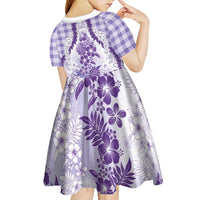 Aloha Hawaii Palaka Kid Short Sleeve Dress Purple Plumeria Lei - Polynesian Pride