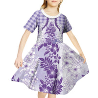Aloha Hawaii Palaka Kid Short Sleeve Dress Purple Plumeria Lei - Polynesian Pride