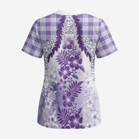 Aloha Hawaii Palaka Scrub Top Purple Plumeria Lei - Polynesian Pride